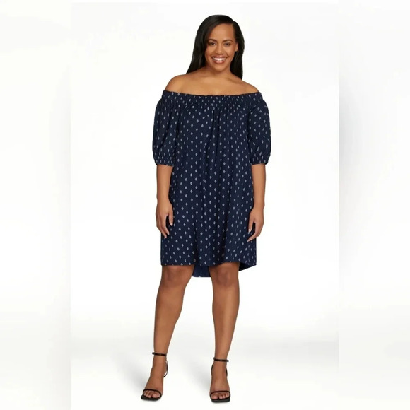 Time and Tru Smocked Neck Off the Shoulders Dress Womens Size Large - Picture 5 of 7